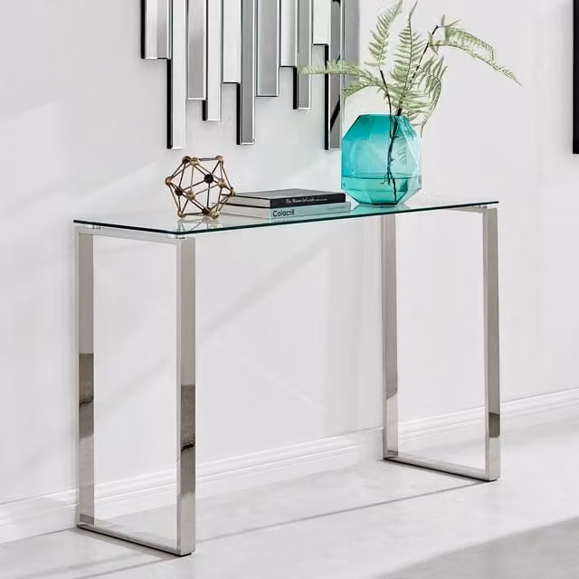 FurnitureboxUK Miami Chrome Metal and Glass Console, Coffee, End and Side Table Set in Grey