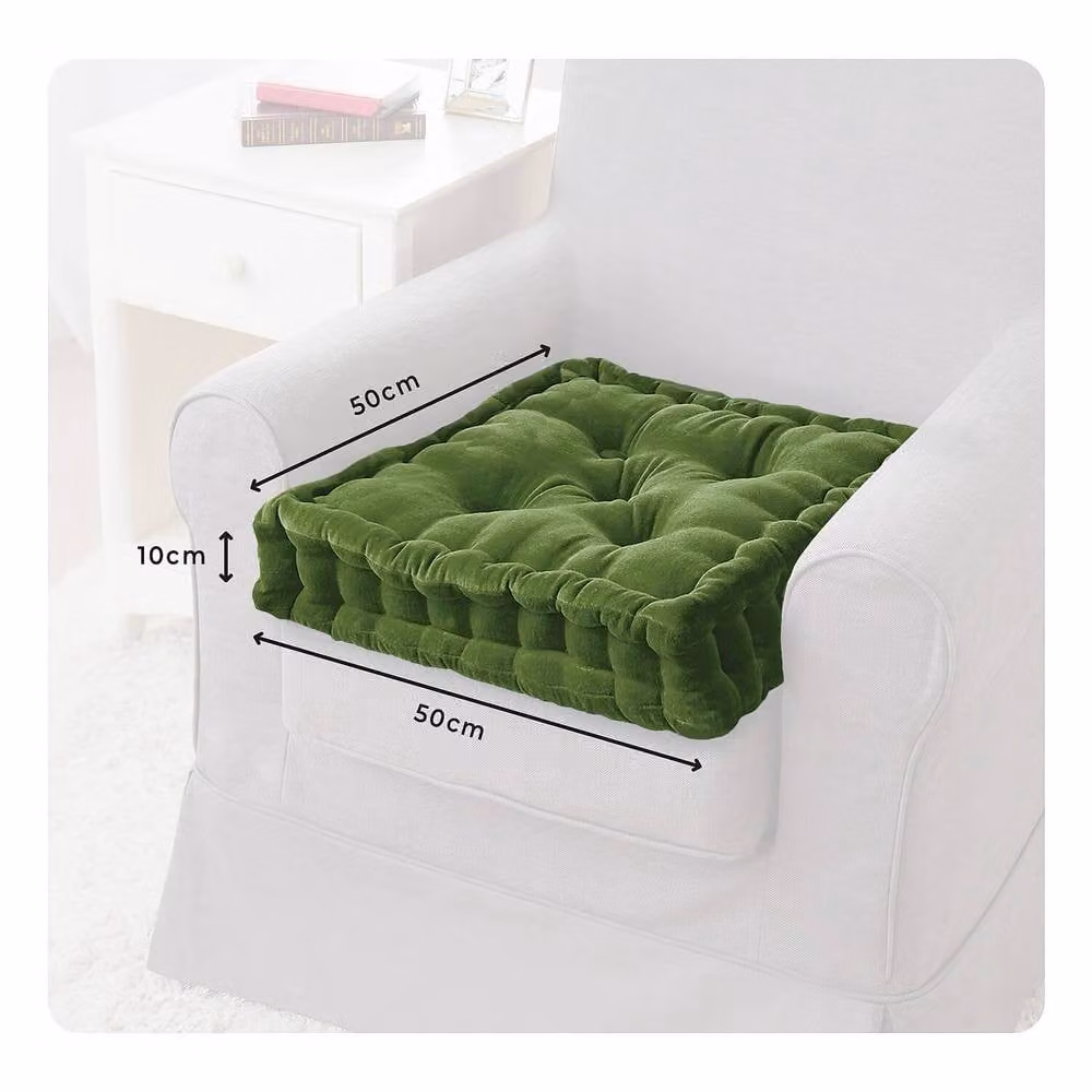 Coopers of Stortford Green Velour Armchair Booster Cushion, W: 50 cm, D: 50 cm, H: 10 cm – 4