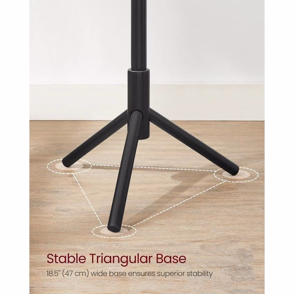 Kelvenix Black Solid Wood Standing Coat Rack with Tripod Base and Distributed Point Hooks, H 175 x W 47 x D 47 cm – 2