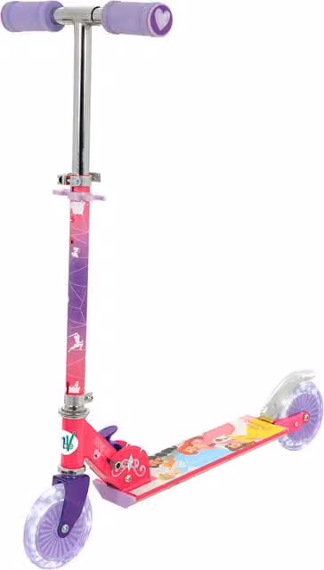 Disney Princess Folding Inline Scooter with Light Up Wheels in Pink and Multicolour
