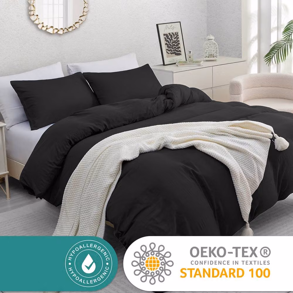 Pamposh Black Microfibre Duvet Cover Set, W: 180 cm x L: 200 cm – 3