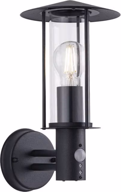 First Choice Lighting Treviso Black Motion Sensor Outdoor Wall Security Light with Glass and Metal Finish – 1