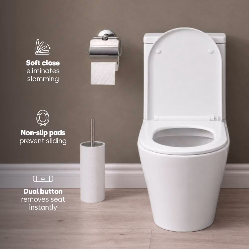 LIVIVO D Shaped Soft Close Toilet Seat in White with Quick Release Button – 2