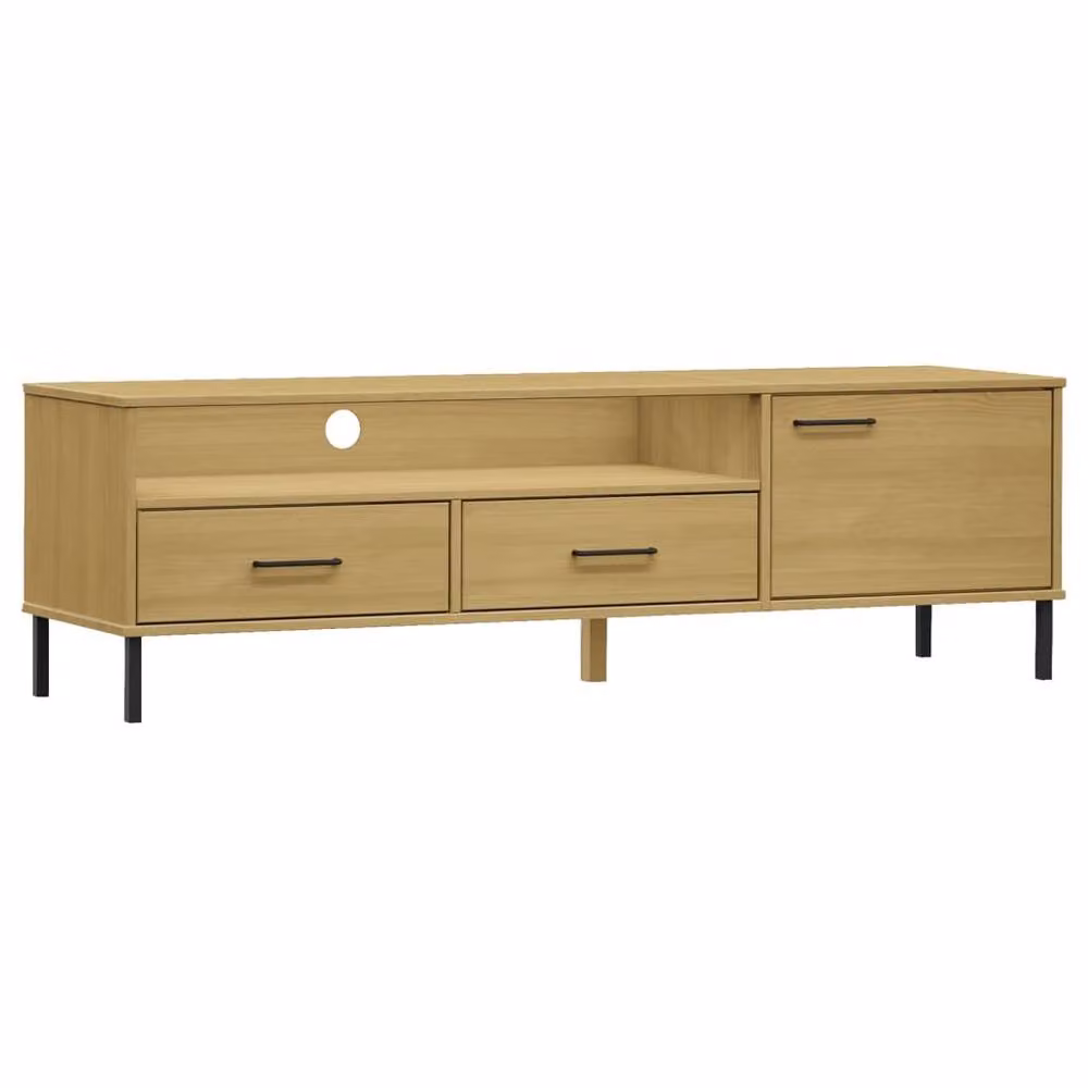 Berkfield Home Oslo TV Cabinet in Brown Solid Pine Wood with Metal Legs – 2