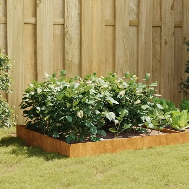 Berkfield Home Garden Corten Steel Raised Bed in Brown, W/D/H: 100 x 100 x 26 cm