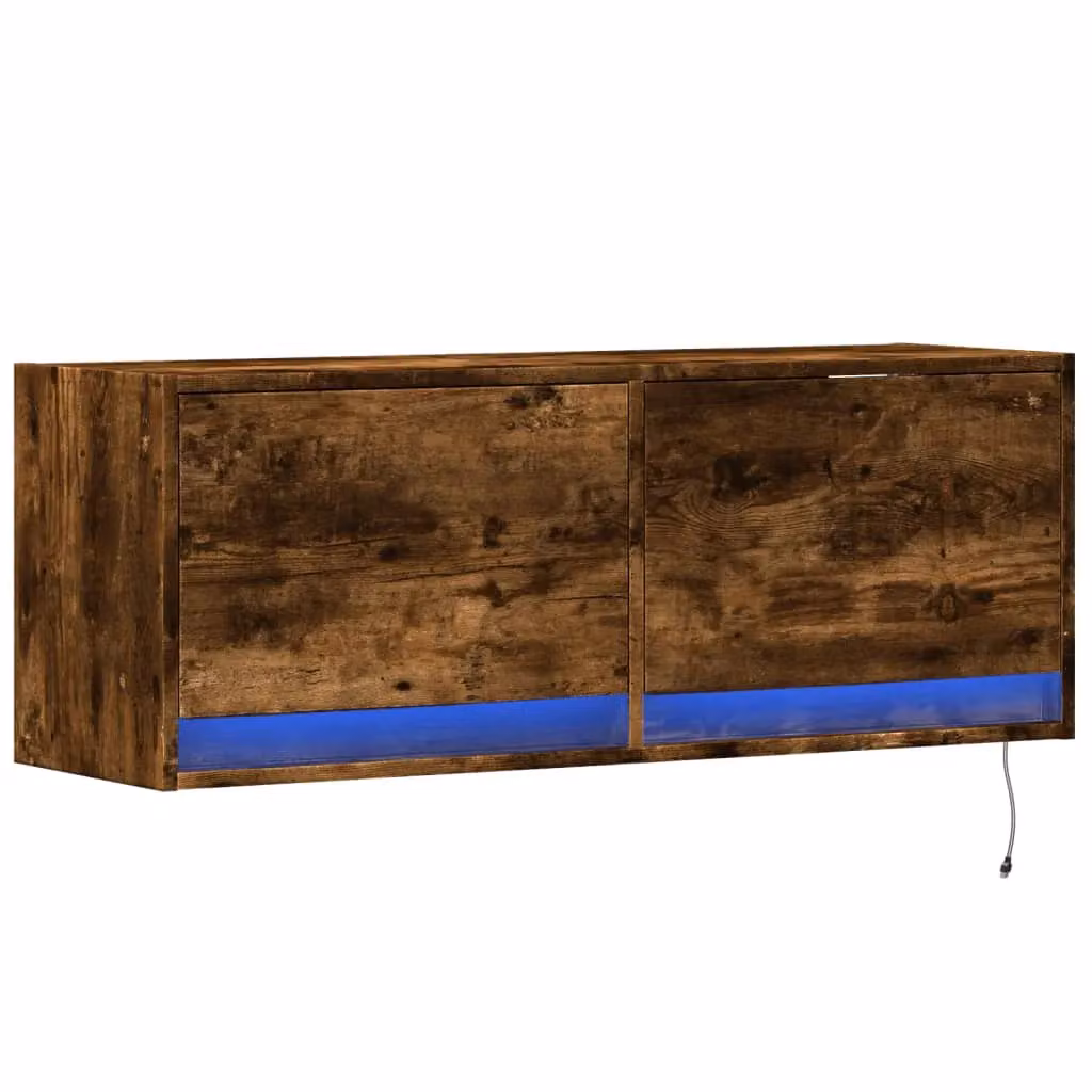 Berkfield Home Modern Wall Mounted TV Cabinet with Integrated LED Lights in Smoked Oak Brown, W/D/H: 100 x 31 x 35 cm – 3