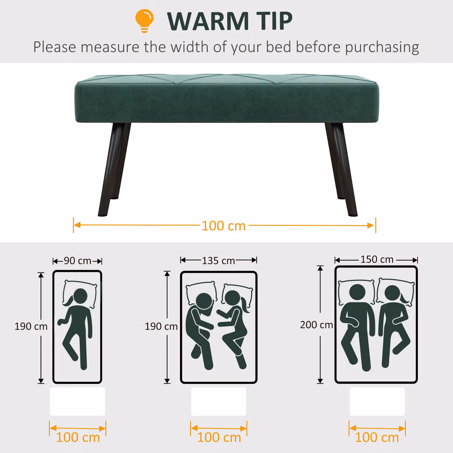 HOMCOM Green Velvet Bedroom Bench with Metal Legs and Geometric Design, W: 120 cm, D: 45 cm, H: 45 cm – 7