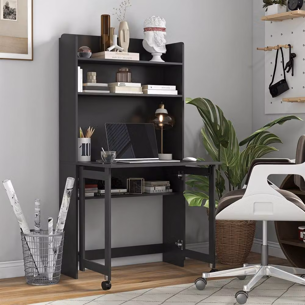 HOMCOM Modern Writing Desk with Foldable Desktop in Black – 2