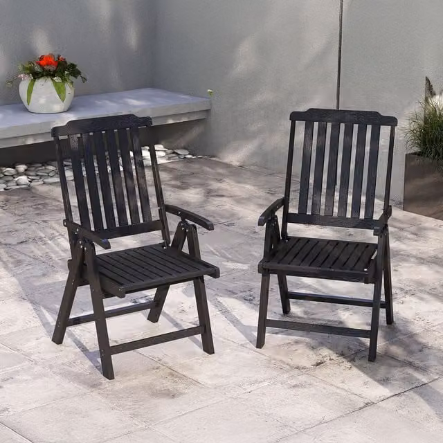 Costway Grey Foldable Outdoor Dining Chair with Armrests