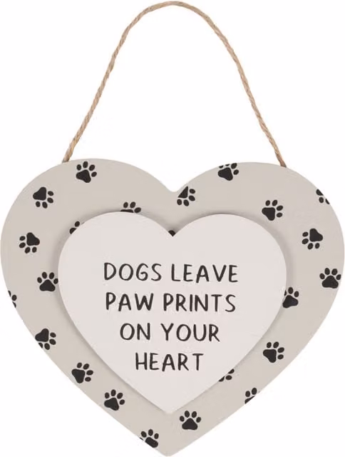 KDMK Dogs Leave Paw Prints Heart Hanging Wood Wall Decor, Grey