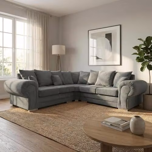 Abakus Direct Verona L-Shaped Corner Sofa in Anthracite Grey with Foam-Filled Seats and Scatter Cushions, W/D/H: 245 x 174.8 x 80 cm – 1