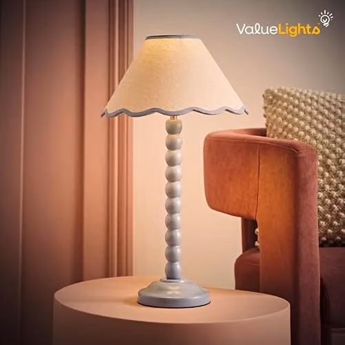 ValueLights Bobbins Powder Blue Table Lamp with Pink Scallop Fabric Shade – 3