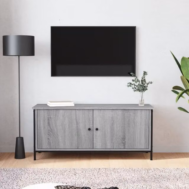 Berkfield Home Modern Grey Sonoma TV Cabinet with Doors, W/D/H: 102 x 35 x 45 cm
