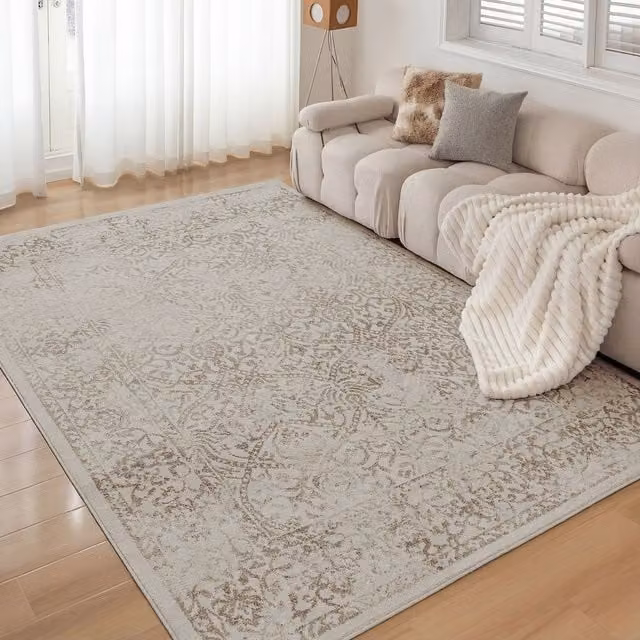 Livabliss Floransa Vintage Boho Rug in Tan, Ivory, Grey and Beige, W: 120 cm, D: 170 cm