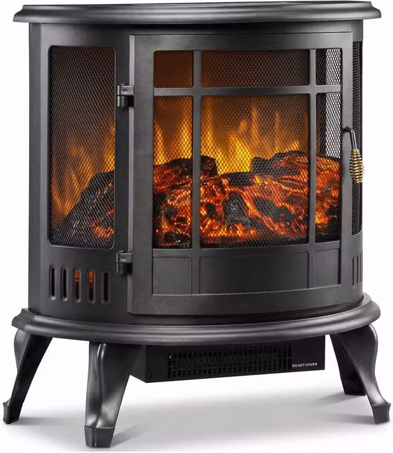 HOMCOM 2000W Electric Fireplace Stove with Realistic LED Flame in Black Metal