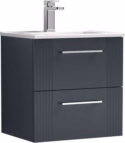 Balterley Wall Hung 2 Drawer Vanity Unit with Minimalist Vitreous China Basin, Satin Dark Grey, W: 50 cm, D: 51.8 cm, H: 50 cm – 1