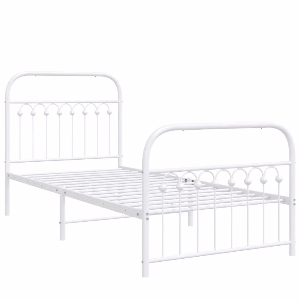 Berkfield Home Metal Bed Frame with Footboard, White, W/D/H: 90 x 200 cm – 2