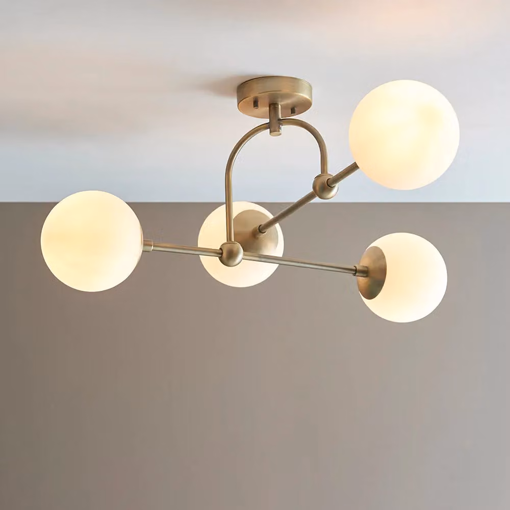 Loops Antique Brass Multi Arm Ceiling Light with Transparent Glass Shades and 4 E14 Bulbs – 2