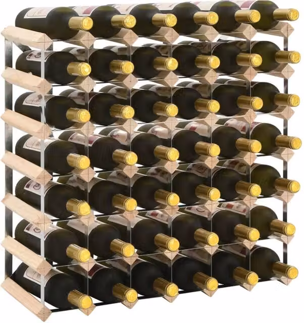 Berkfield Home Rustic Solid Pinewood Wine Rack for 42 Bottles in Beige, Wall Mounted – 1