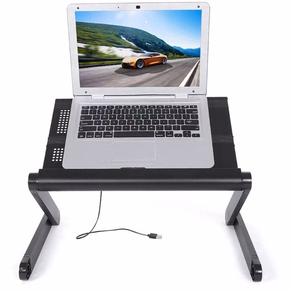 NESTLUNE Adjustable Folding Laptop Bed Desk with Built-in Cooling Fan in Black – 5