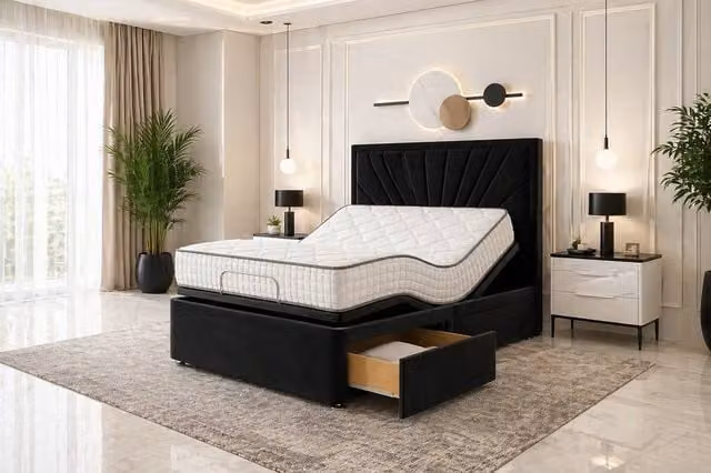 Paradise Beds Ltd Modern Upholstered Single Bed Frame with Headboard and Drawers in Black and Silver, W/D/H: 90 x 200 cm