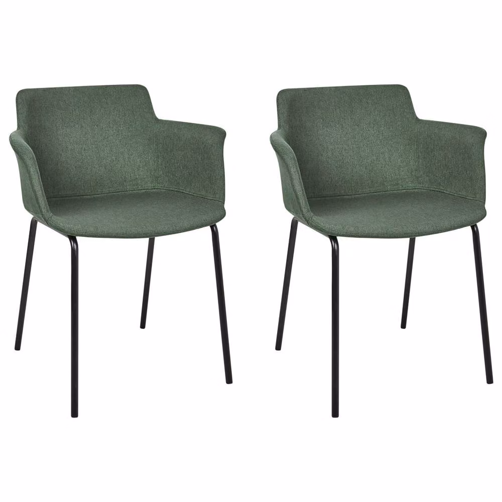 Wyld and Coco Set of 2 Green Polyester Dining Chairs with Black Metal Legs – 2