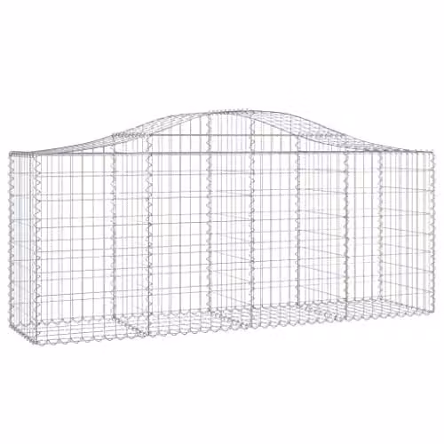 vidaXL 13-Piece Arched Gabion Baskets in Silver Galvanised Steel, W/D/H: 200 x 50 x 80/100 cm