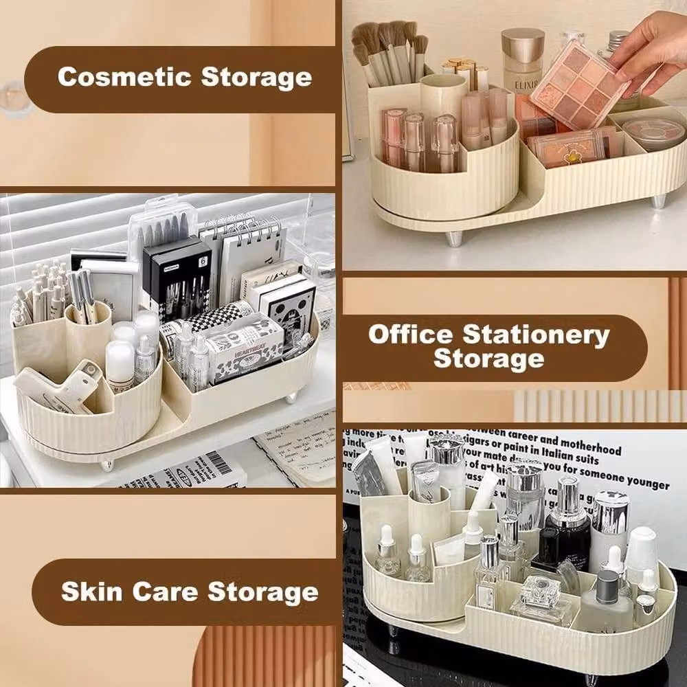 Kelvenix Cosmetic Storage Box with Lipstick and Brush Holders in Beige – 3