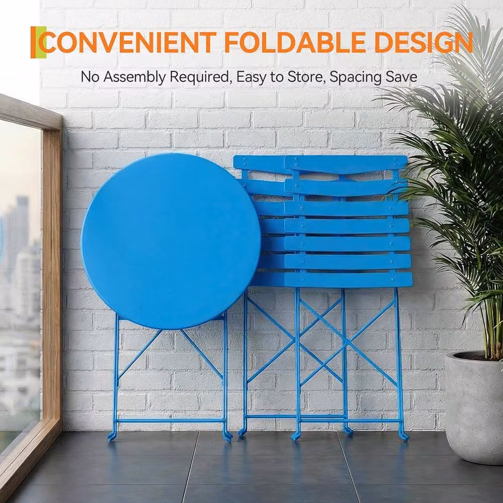 London Boutique 3-Piece Metal Bistro Set with Round Table and 2 Chairs in Matt Blue – 5