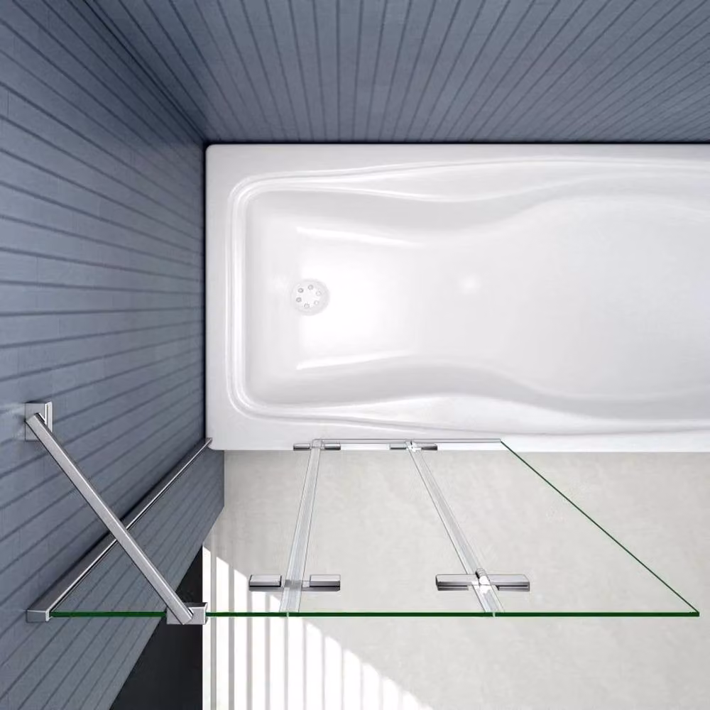 NESTLUNE Frameless 3 Fold Folding Hinge Bath Shower Screen in Clear Glass, W: 100 cm, H: 140 cm – 2