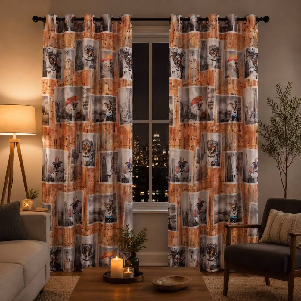 Smart Living Dog Urban Print Selfie Animal Curtains Pair with Tie Backs, Multicolour, W: 167 cm, H: 183 cm – 2