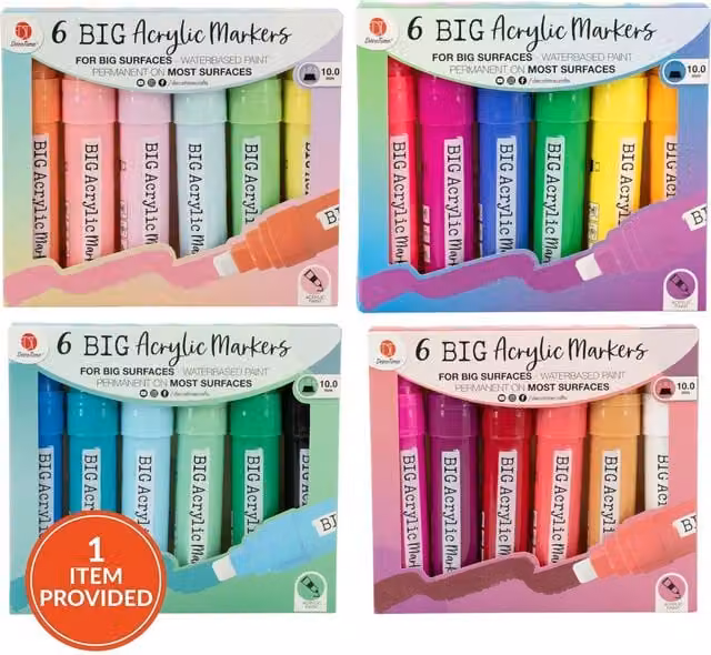 DecoTime Pack of 6 Multicolour Big Acrylic Ink Markers