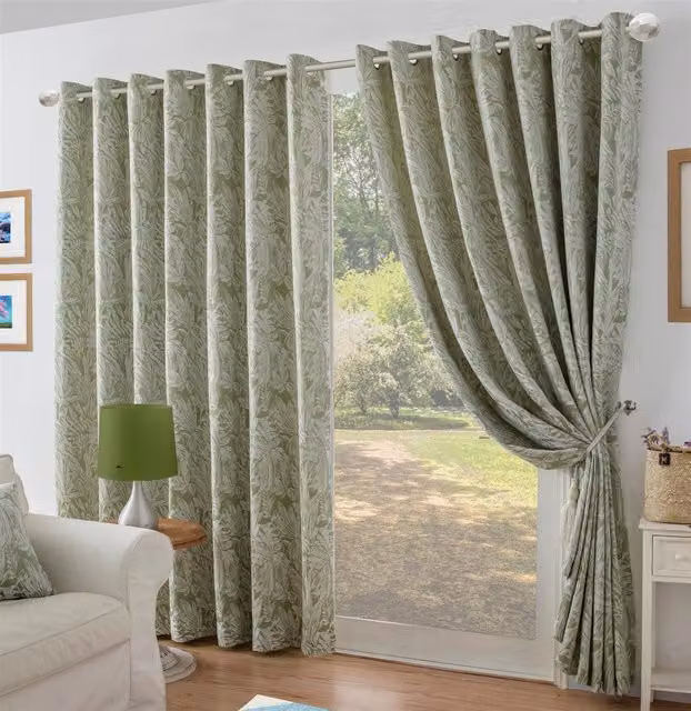 Luxury Living Green Chenille Jacquard Floral Eyelet Curtains, Width: 168 cm, Height: 183 cm – 1