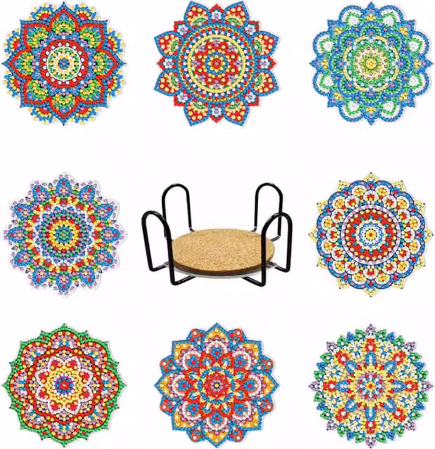 Syntego Pack of 8 Mandala Medallion Diamond Art Coaster Kit in Multicolour and Yellow