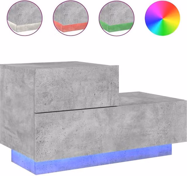 Berkfield Home Modern Bedside Cabinet with Integrated LED Lights in Concrete Grey, W/D/H: 70 x 36 x 40.5 cm