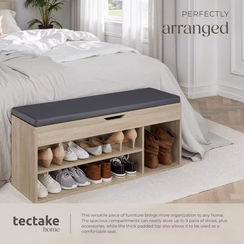 tectake Shoe Rack with Upholstered Synthetic Leather Seat in Grey and Brown, W/D/H: 120 x 30 x 49 cm – 5