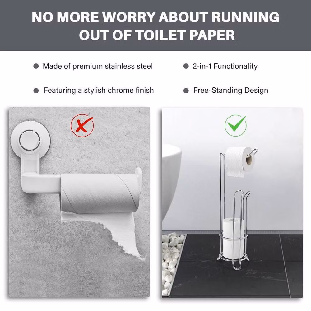 Kelvenix Freestanding Toilet Roll Holder with Spare Roll Holder in Silver – 2