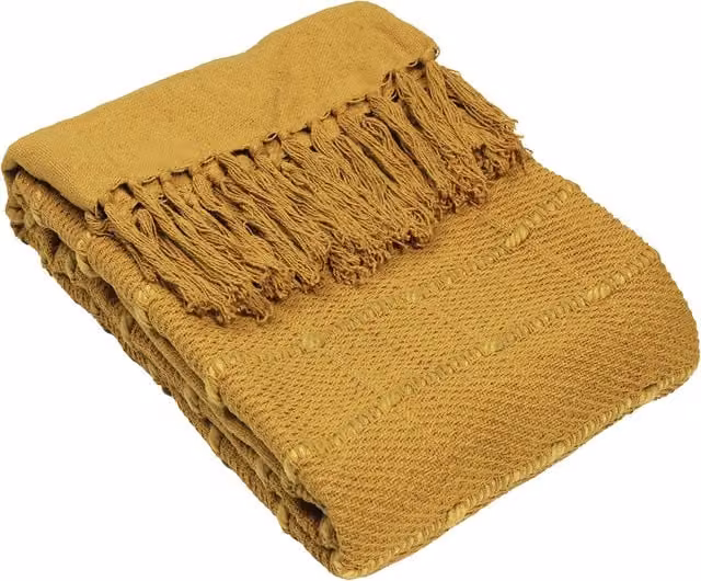 Riva Home Woven Striped Cotton and Polyester Throw in Yellow, W/D/H: 140 x 180 cm