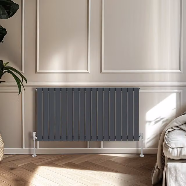 Right Radiators Single Panel Flat Panel Horizontal Radiator in Anthracite Grey, H: 60.0 cm, W: 115.6 cm