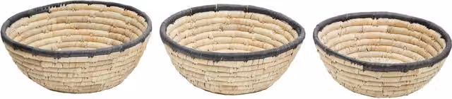Orsina Lidi Set of 3 Palm Leaf Baskets with Black Trim, Natural and Black, W/D/H: 25 x 25 x 10 cm – 3