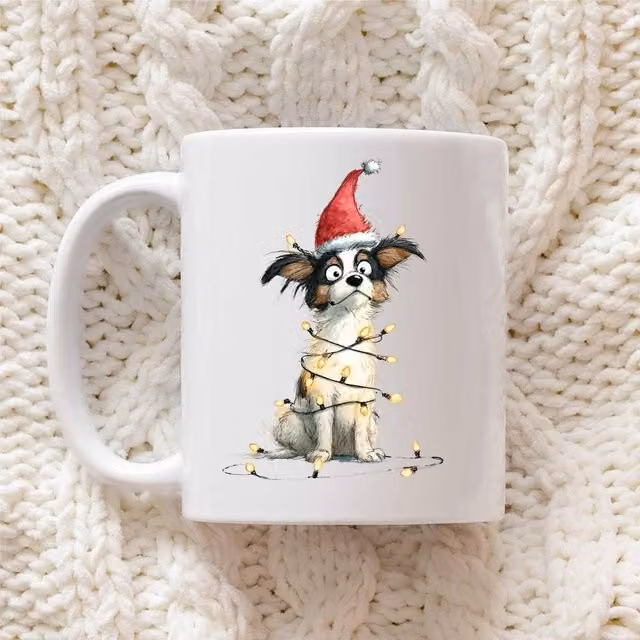 60 Second Makeover Papillon Christmas Lights Ceramic Mug in White – 1