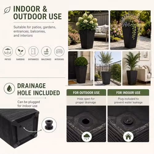 Nicoman Avondale Smooth Black Tall Square Rubber Planter, W/D/H: 33 x 33 x 61 cm – 3