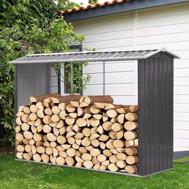 Livingandhome Apex Log Storage Shed in Anthracite Black Steel
