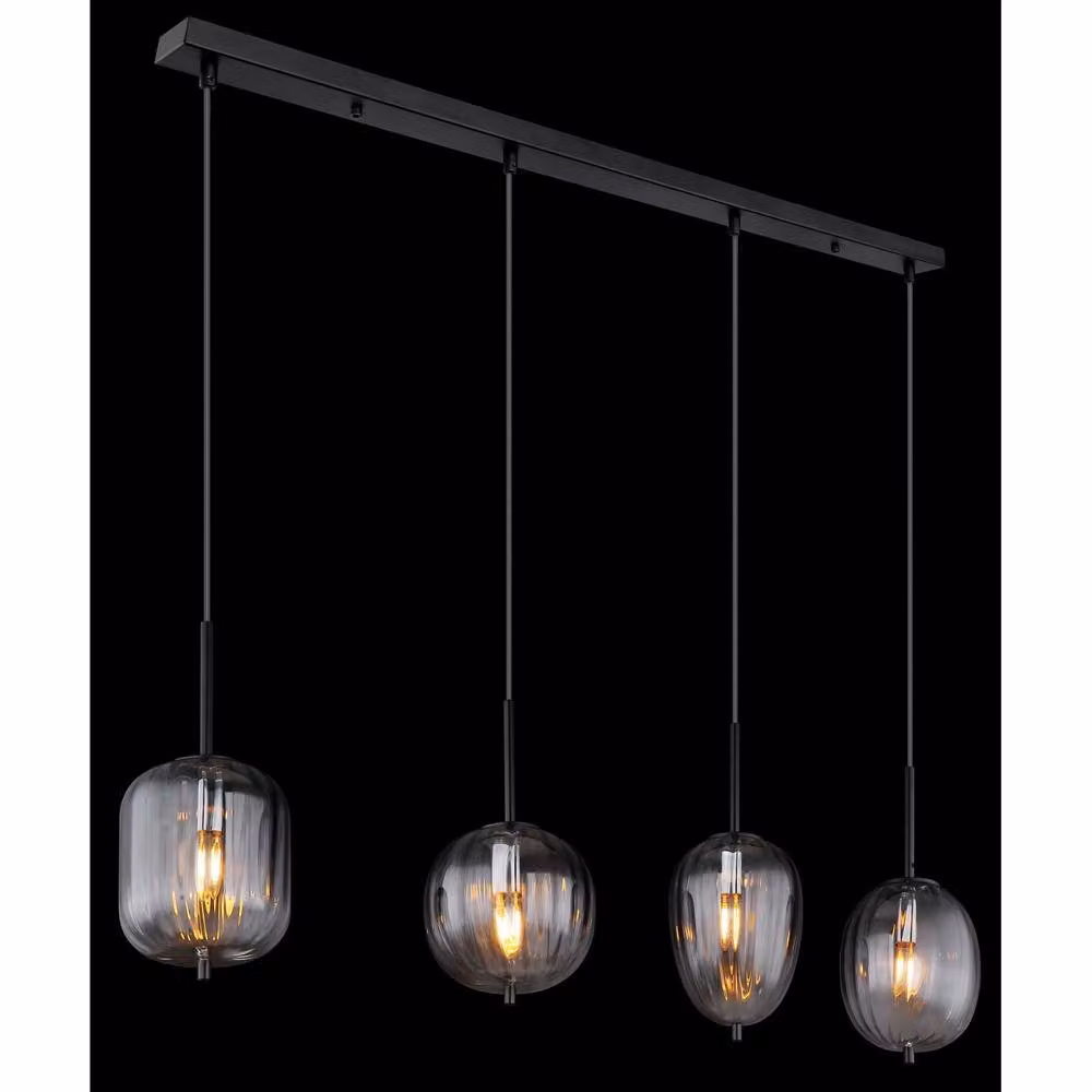 Netlighting Attila Bar Pendant Ceiling Light in Matt Black with Smoke Glass Shade, 4x E14 – 2