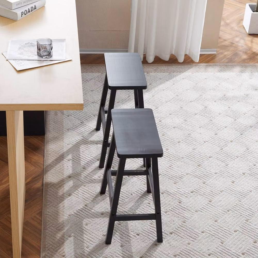 KORVIXA Black Saddle Seat Counter Stools with Footrest – 2