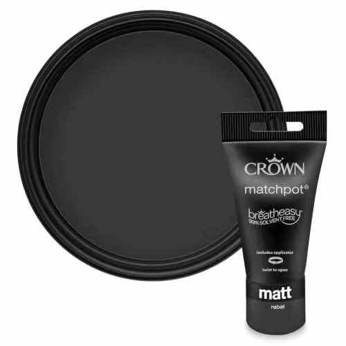 Crown Walls & Ceilings Matt Paint Tester Pot, Grey and Black, 40ml