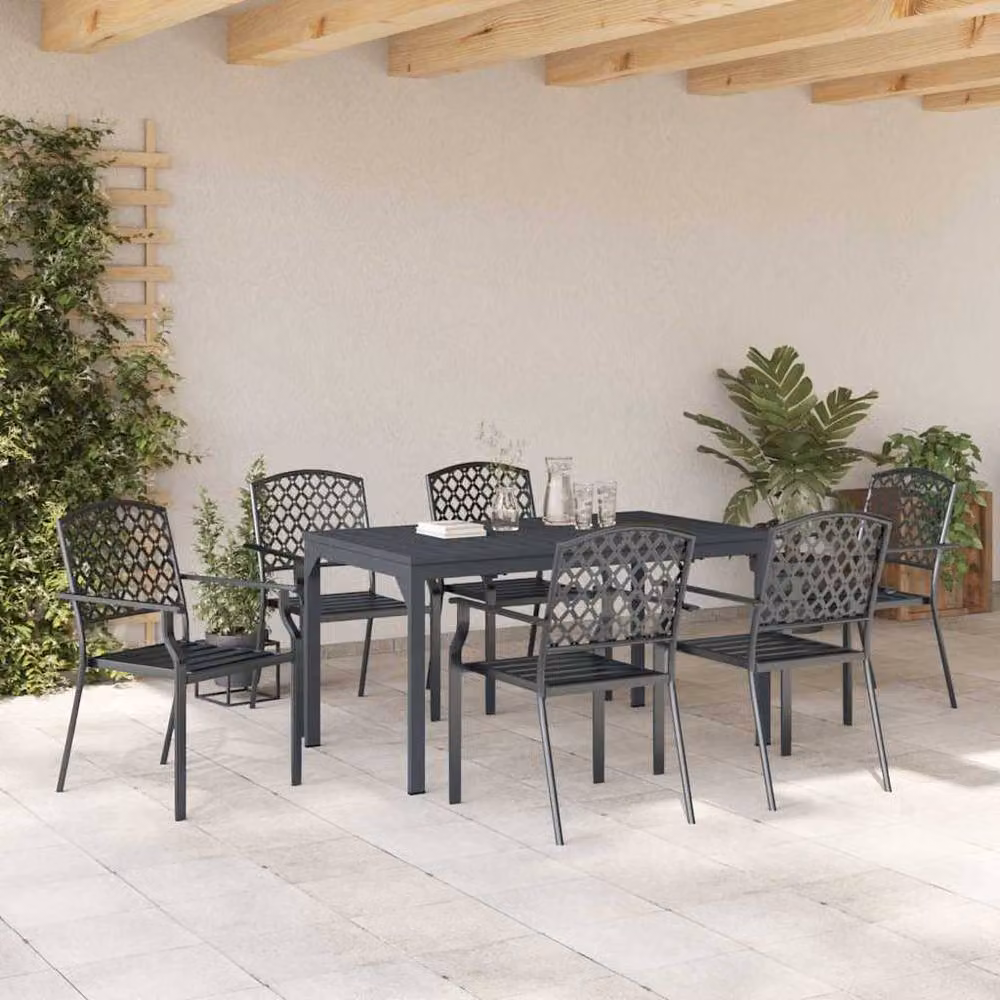 Berkfield Home Modern 7 Piece Anthracite Steel Garden Dining Set – 3