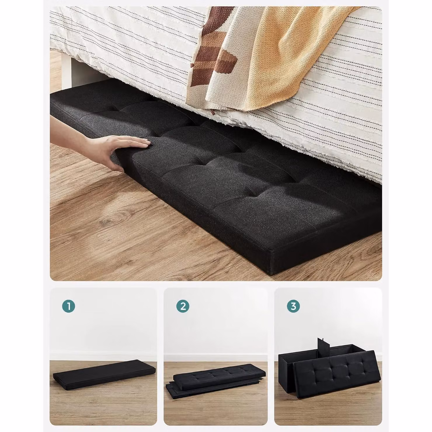 SONGMICS Large Storage Ottoman Bench in Black – 5