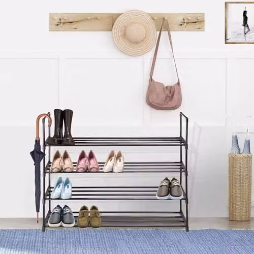 AMOS 3-Tier Stackable Shoe Rack in Black, Metal and Plastic Shoe Storage Organizer, W: 90 cm, D: 30.5 cm, H: 55 cm – 2