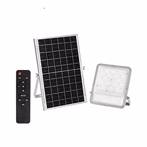 ENERJ 100W Solar Powered LED Floodlight with Solar Panel and Remote Control in White